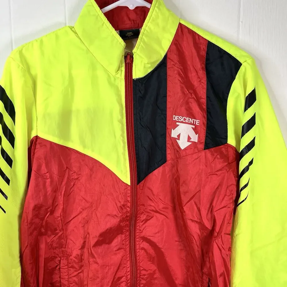 Vintage 90s Descente Colorblock Jacket Windbreaker Neon Yellow Red Mens M